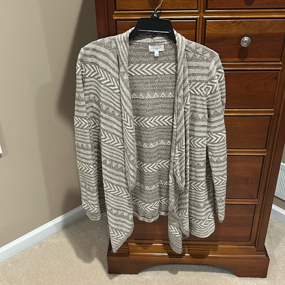 Lucky Brand open front cardigan sweater, size large, light brown & cream, comfy